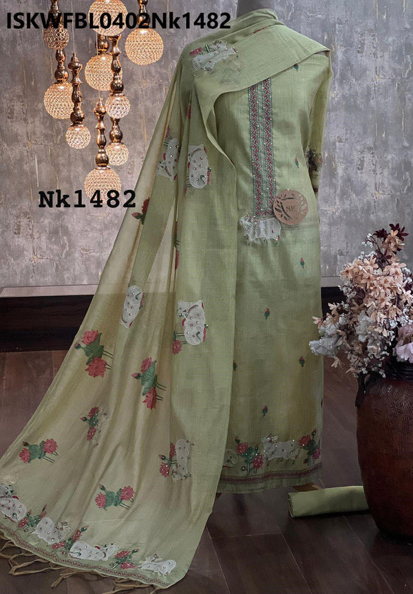 Cotton Silk Kurti With Bottom And Jamdani Weaved Dupatta-ISKWFBL0402Nk1482