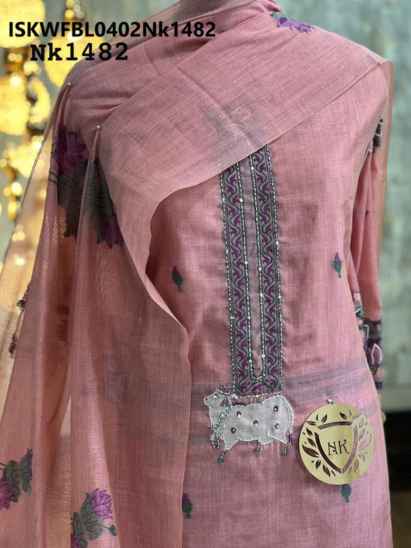 Cotton Silk Kurti With Bottom And Jamdani Weaved Dupatta-ISKWFBL0402Nk1482