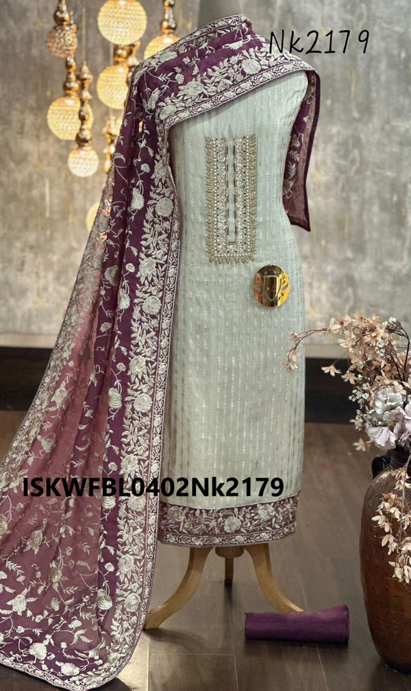 Embroidered Shimmer Jacquard Kurti With Silk Bottom And Banarasi Tissue Dupatta-ISKWFBL0402Nk2179