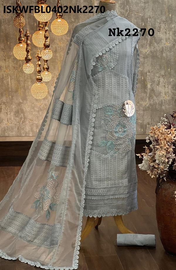 Embroidered Cotton Chikankari Kurti With Cotton Bottom And Organza Dupatta-ISKWFBL0402Nk2270