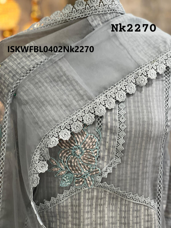 Embroidered Cotton Chikankari Kurti With Cotton Bottom And Organza Dupatta-ISKWFBL0402Nk2270