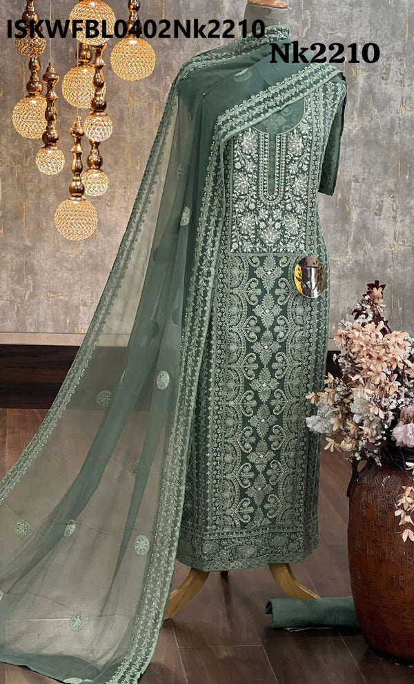 Embroidered Georgette Kurti With Shantoon Bottom And Chiffon Dupatta-ISKWFBL0402Nk2210