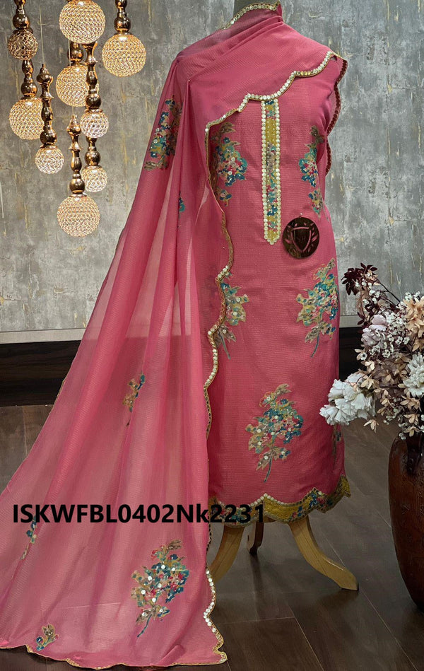 Embroidered Organza Striped Kurti With Bottom And Dupatta-ISKWFBL0402Nk2231