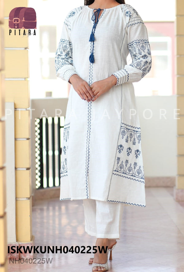 Embroidered Cotton Kurti With Pant-ISKWKUNH040225W