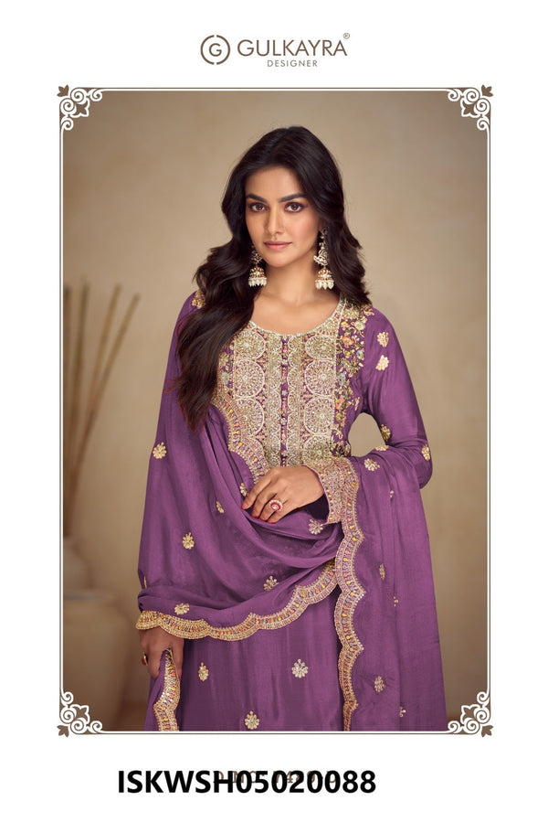 Embroidered Chinon Kurti With Sharara And Dupatta-ISKWSH05020088