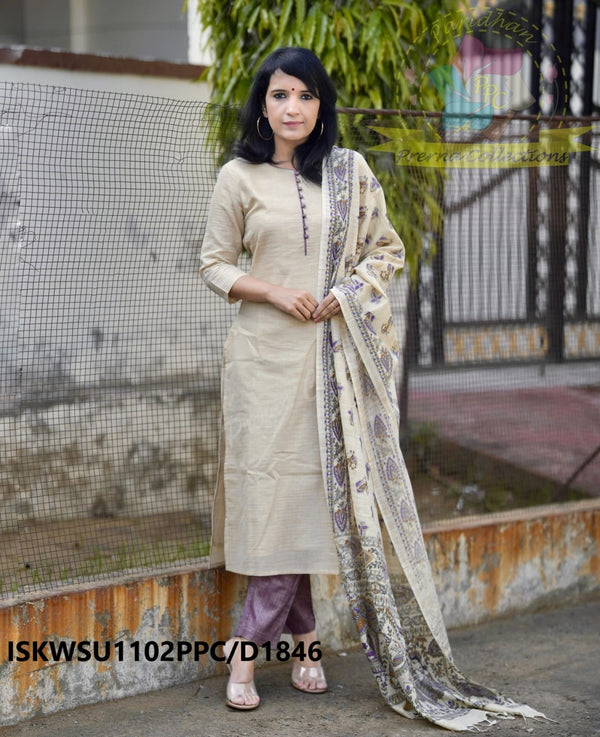 Khadi Cotton Kurti With Pant And Madhubani Printed Dupatta-ISKWSU1102PPC/D1846