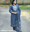 Bagru Printed Cotton Kurti With Pant And Dupatta-ISKWSU11024533