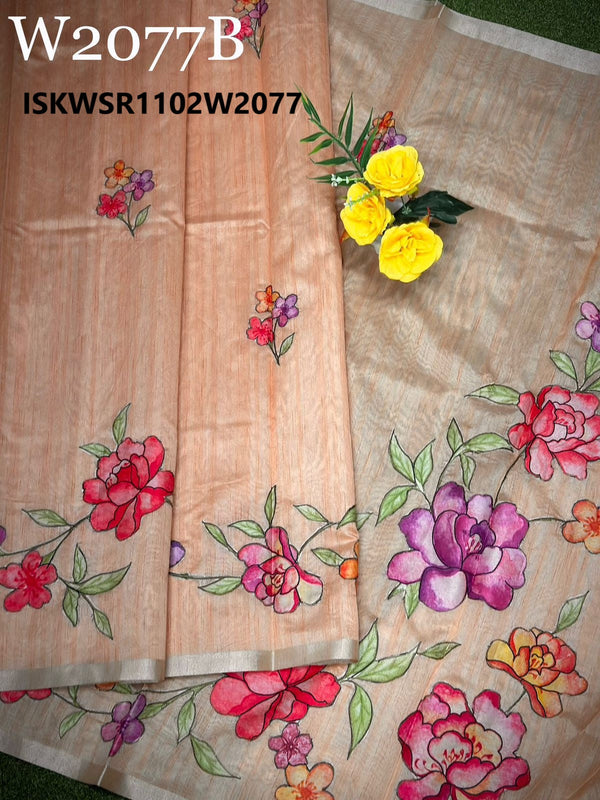 Tussar Silk Saree With Contrast Printed Blouse-ISKWSR1102W2077