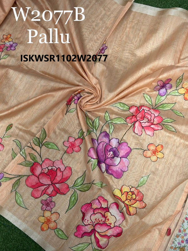 Tussar Silk Saree With Contrast Printed Blouse-ISKWSR1102W2077