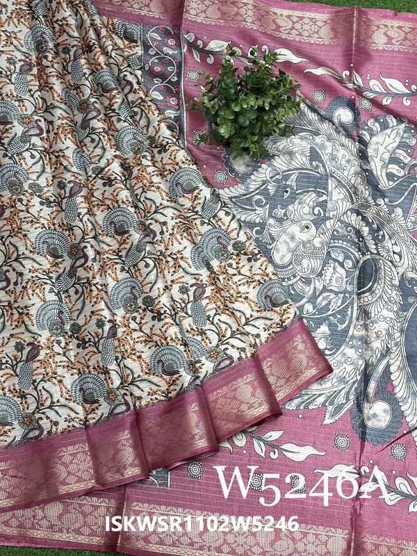 Digital Printed Silk Saree With Contrast Blouse-ISKWSR1102W5246