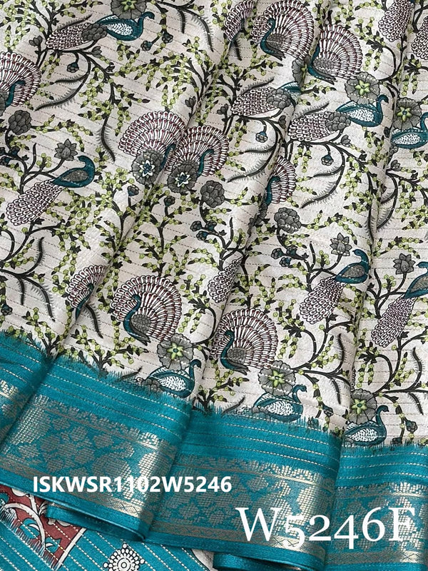 Digital Printed Silk Saree With Contrast Blouse-ISKWSR1102W5246