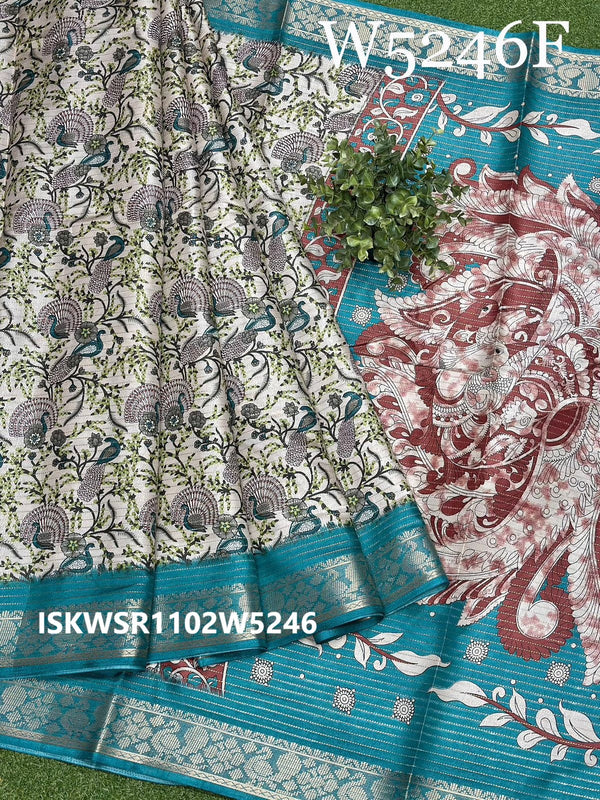 Digital Printed Silk Saree With Contrast Blouse-ISKWSR1102W5246