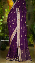 Embroidered Chinon Silk Saree With Contrast Blouse-ISKWSR1202HS3409