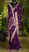 Embroidered Chinon Silk Saree With Contrast Blouse-ISKWSR1202HS3409