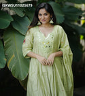 Embroidered Malmal Chanderi Anarkali Kurti With Pant And Dupatta-ISKWSU11025679