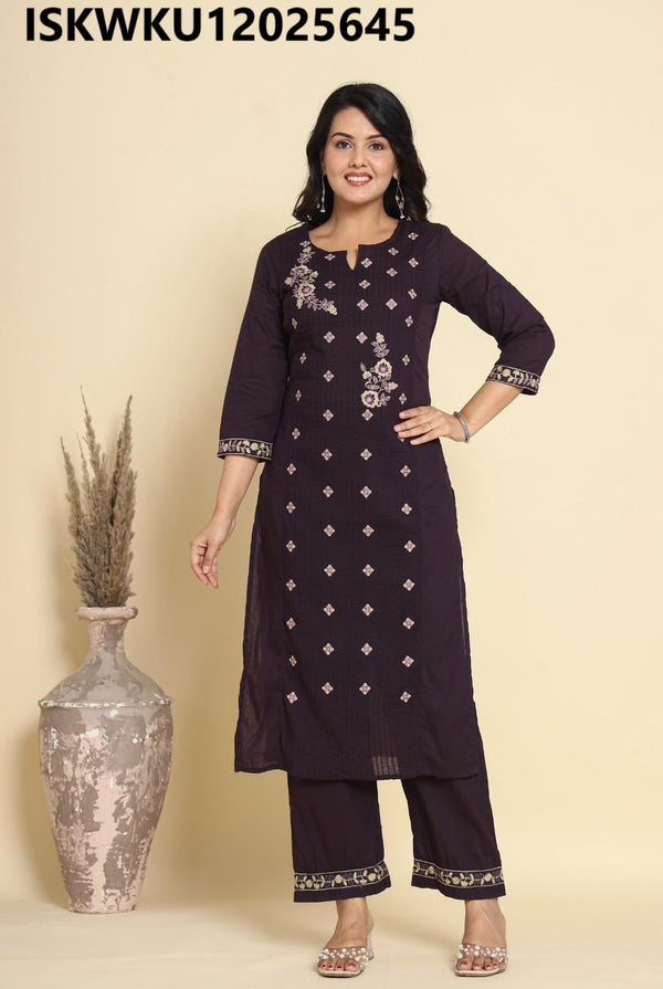 Embroidered Cotton Kurti With Pant-ISKWKU12025645