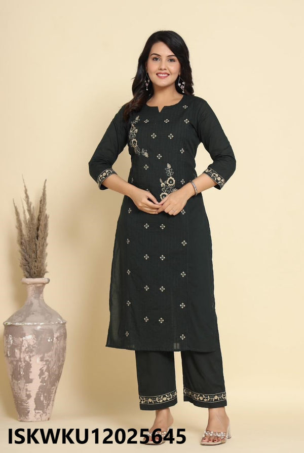 Embroidered Cotton Kurti With Pant-ISKWKU12025645