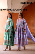 Digital Floral Printed Cotton Anarkali Kurti With Pant And Dupatta-ISKWSU1202OMK3766