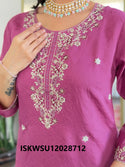 Embroidered Chanderi Kurti With Pant And Printed Dupatta-ISKWSU12028712