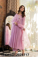 Embroidered Malmal Cotton Anarkali Kurti With Pant And Organza Dupatta-ISKWSU12028717