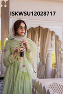 Embroidered Malmal Cotton Anarkali Kurti With Pant And Organza Dupatta-ISKWSU12028717