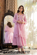 Embroidered Malmal Cotton Anarkali Kurti With Pant And Organza Dupatta-ISKWSU12028717