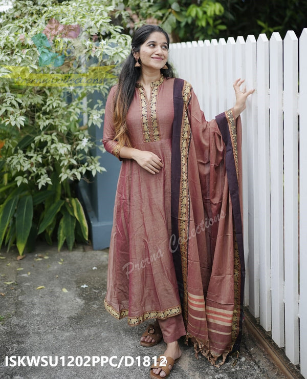 Handloom Cotton Silk Anarkali Kurti With Cotton Silk Pant And Handloom Dupatta-ISKWSU1202PPC/D1812