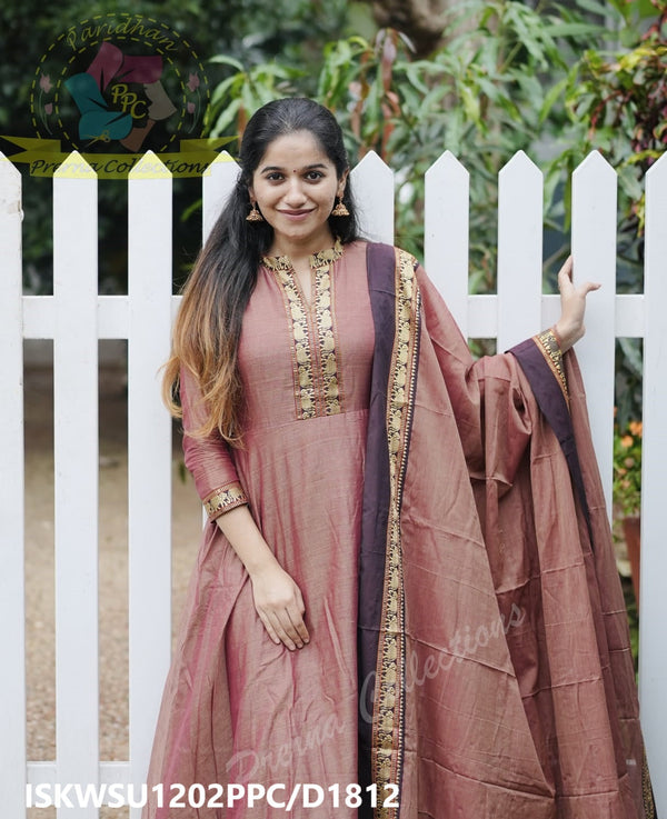 Handloom Cotton Silk Anarkali Kurti With Cotton Silk Pant And Handloom Dupatta-ISKWSU1202PPC/D1812