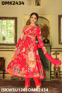 Digital Floral Printed Viscose Crepe Anarkali Kurti With Pant And Crepe Pant And Chinon Dupatta-ISKWSU1202OMK2434