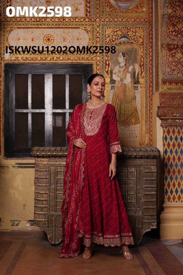 Digital Printed Maslin Anarkali Kurti With Pant And Chinon Dupatta-ISKWSU1202OMK2598