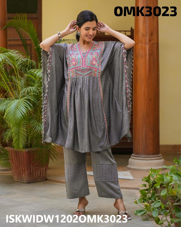 Embroidered Cotton Kaftan Kurti With Pant-ISKWIDW1202OMK3023