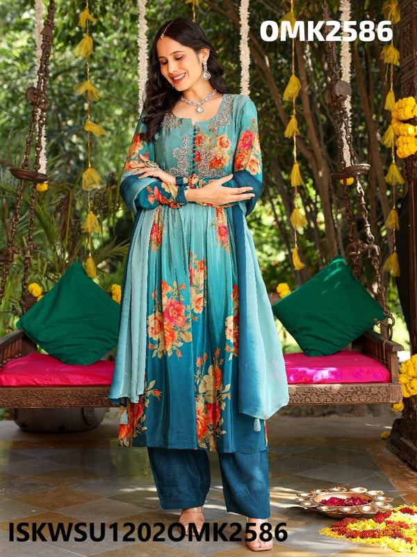 Digital Floral Printed Crepe Anarkali Kurti With Palazzo And Ombre Chiffon Dupatta-ISKWSU1202OMK2586