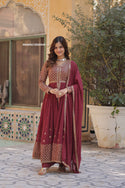 Embroidered Georgette Front Slit Kurti With Palazzo And Dupatta-ISKWSU12026549