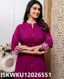 Embroidered Cotton Anarkali Kurti With Pant-ISKWKU12026551