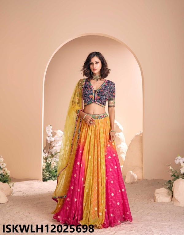 Embroidered Viscose Jacquard Silk Lehenga With Silk Blouse And Dupatta-ISKWLH12025698