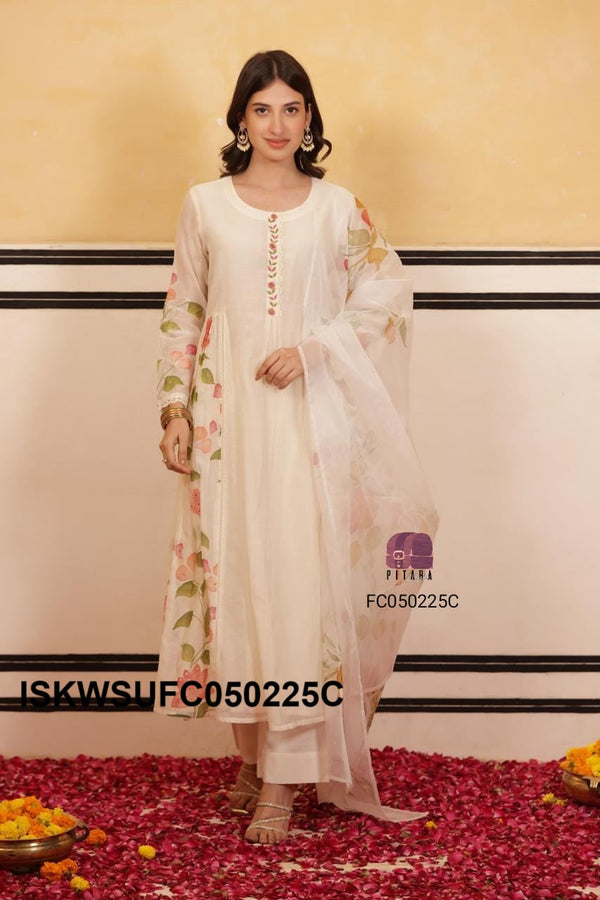 Digital Printed Malmal Chanderi Kurti With Silk Pant And Organza Dupatta-ISKWSUFC050225C