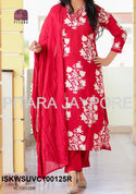 Block Printed Cotton Kurti With Pant And Dupatta-ISKWSUVC100125R