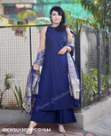 Handloom A-Line Kurti With Palazzo And Madhubani Printed Khadi Silk Dupatta-ISKWSU1302PPC/D1844