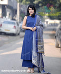 Handloom A-Line Kurti With Palazzo And Madhubani Printed Khadi Silk Dupatta-ISKWSU1302PPC/D1844