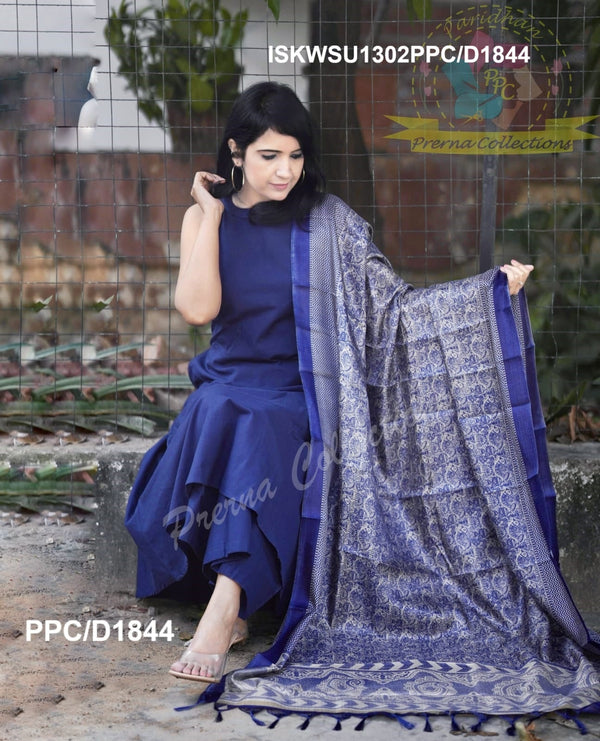 Handloom A-Line Kurti With Palazzo And Madhubani Printed Khadi Silk Dupatta-ISKWSU1302PPC/D1844