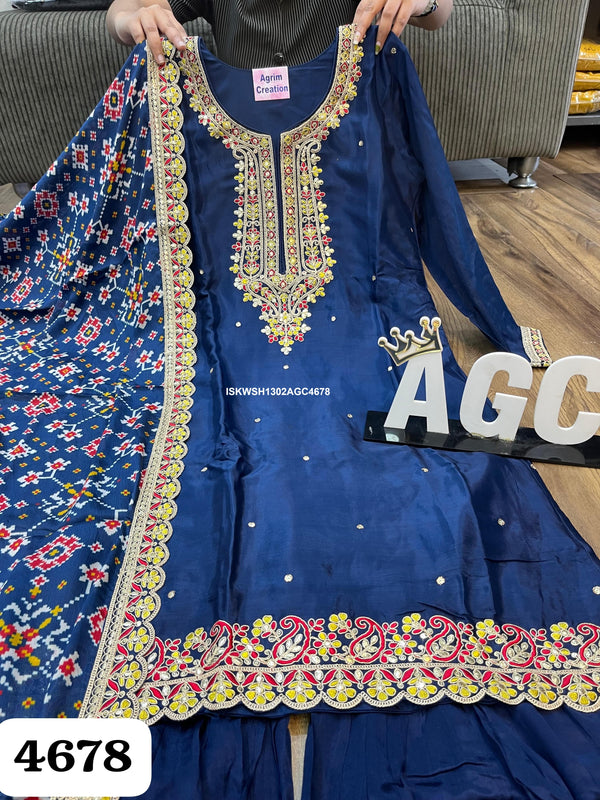 Embroidered Maslin Silk Kurti With Sharara And Patola Printed Dupatta-ISKWSH1302AGC4678