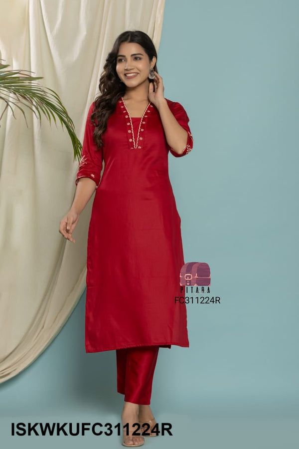 Embroidered Cotton Silk Kurti With Pant-ISKWKUFC311224R