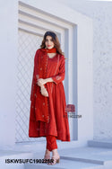 Embroidered Chinon Kurti With Silk Pant And Organza Dupatta-ISKWSUFC190225R