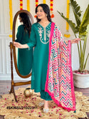 Embroidered Chanderi Kurti With Pant And Printed Silk Dupatta-ISKWSU21022311