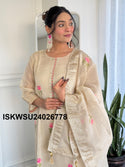 Embroidered Banarasi SIlk Kurti With Pant And Dupatta-ISKWSU24026778