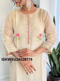 Embroidered Banarasi SIlk Kurti With Pant And Dupatta-ISKWSU24026778