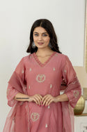 Embroidered Malmal Chanderi Kurti With Pant And Dupatta-ISKWSU05038901