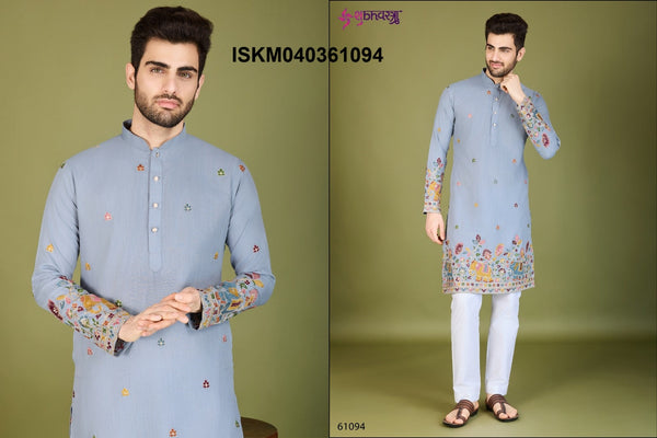 Men's Embroidered Cotton Kurta-ISKM040361091/61092/61093/61094/61095