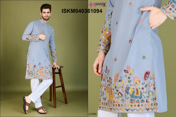 Men's Embroidered Cotton Kurta-ISKM040361091/61092/61093/61094/61095