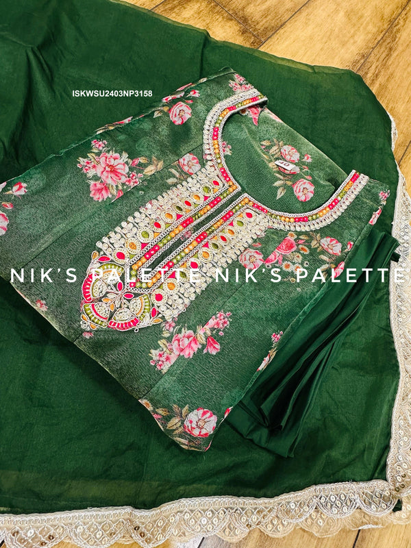 Digital Printed Tissue Organza Anarkali Kurti With Silk Pant And Dupatta-ISKWSU2403NP3158